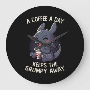 Reloj Redondo Grande Un café al día mantiene al gruñón alejado Divertid