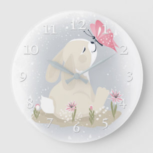 Reloj Redondo Grande Un conejito y mariposa.