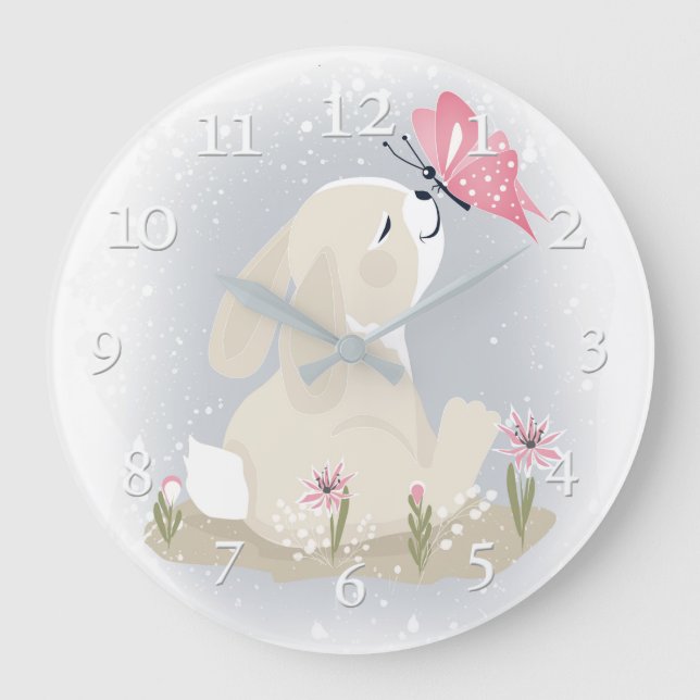 Reloj Redondo Grande Un conejito y mariposa. (Anverso)