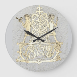 Reloj Redondo Grande Un dibujo a línea de tinta que representa dos figu