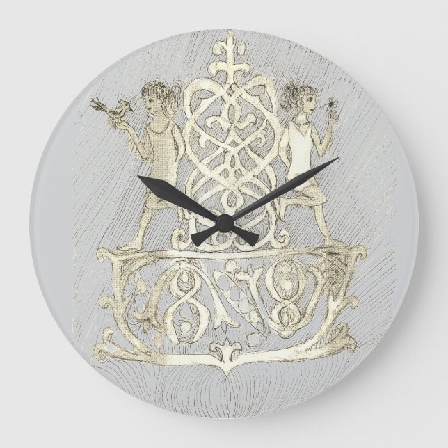 Reloj Redondo Grande Un dibujo a línea de tinta que representa dos figu (Anverso)