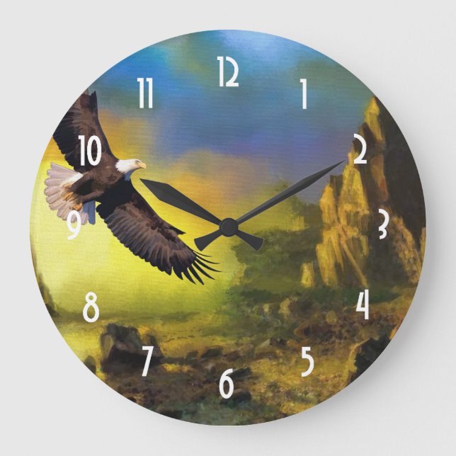 Reloj Redondo Grande Un diseño patriótico con Eagle calvo que vuela (Anverso)