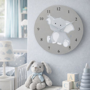 Reloj Redondo Grande Un elefante lindo bebé gris