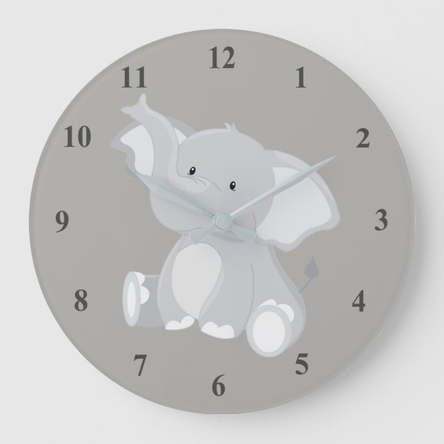 Reloj Redondo Grande Un elefante lindo bebé gris (Anverso)
