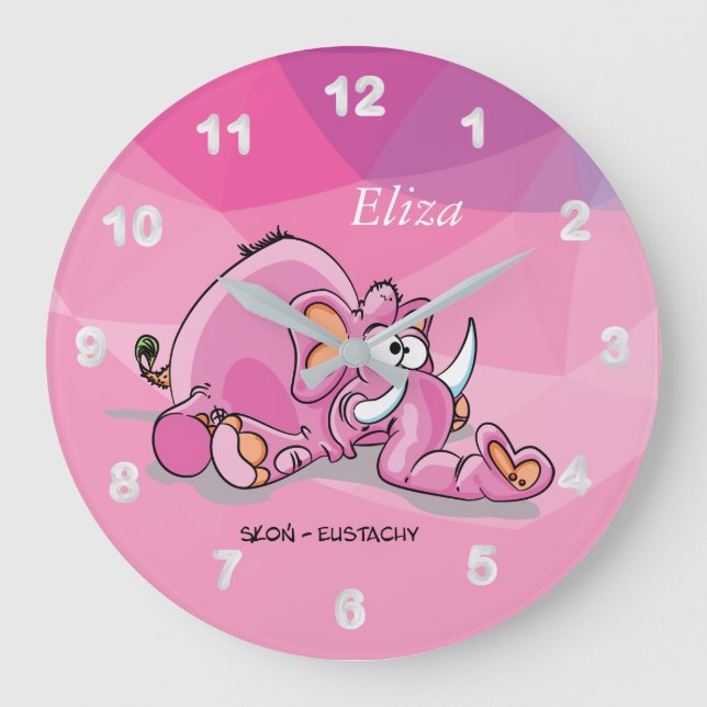 Reloj Redondo Grande Un elefante rosado Personalizado (Anverso)