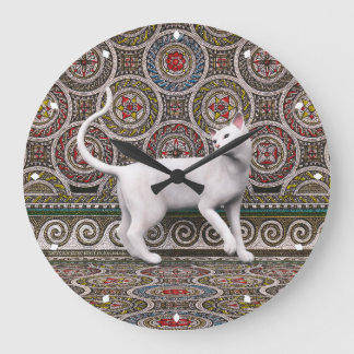 Reloj Redondo Grande Un gato en el reloj grande de mosaico