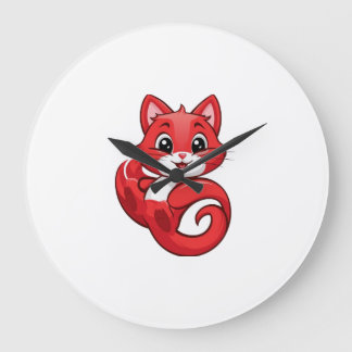 Reloj Redondo Grande Un gato rojo encantador y adorable