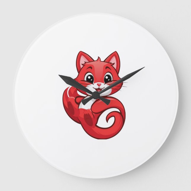 Reloj Redondo Grande Un gato rojo encantador y adorable (Anverso)