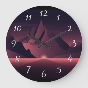 Reloj Redondo Grande Un ilustracion de atardecer de montaña