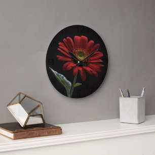 Reloj Redondo Grande Un Lado Izquierdo Rojo En Negro,
