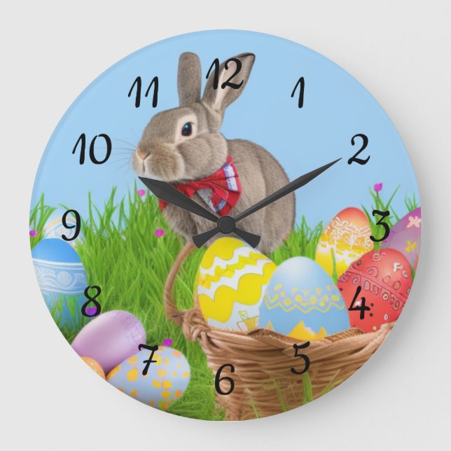 Reloj Redondo Grande Un lindo conejo de Pascua para un ánimo positivo (Anverso)