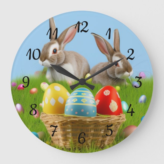 Reloj Redondo Grande Un lindo conejo de Pascua para un ánimo positivo (Anverso)