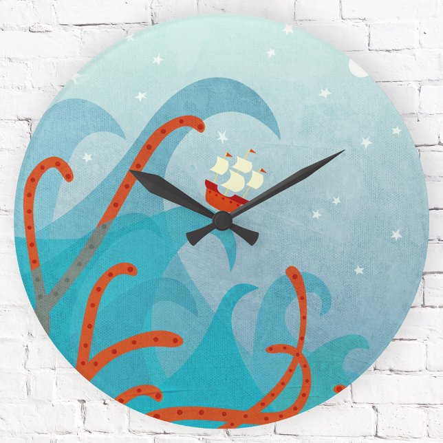 Reloj Redondo Grande Un mal día para el arte náutico (Sailing sea monster fun wall clock)