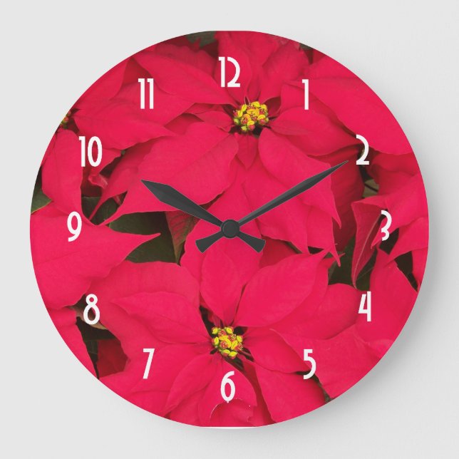 Reloj Redondo Grande Un manojo de Poinsettias rojos brillantes del (Anverso)