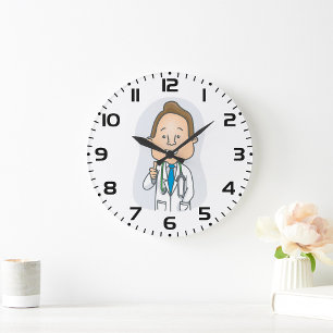 Reloj Redondo Grande Un Médico sonriente que le da el dedo al Stethosco