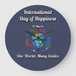 Reloj Redondo Grande Un Mundo Muchas Sonrisas. Día de la Felicidad.