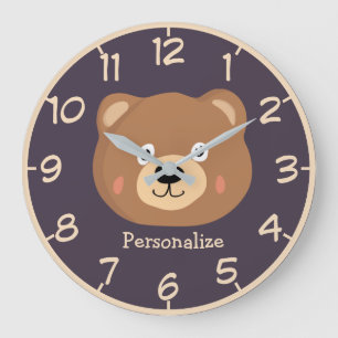 Reloj Redondo Grande Un niño lindo Teddy Bear Personalizado Brown Bear