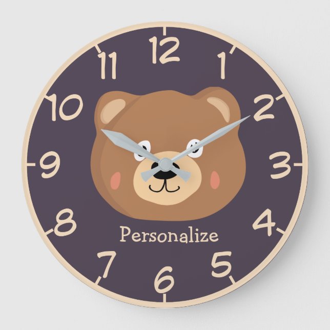 Reloj Redondo Grande Un niño lindo Teddy Bear Personalizado Brown Bear  (Anverso)