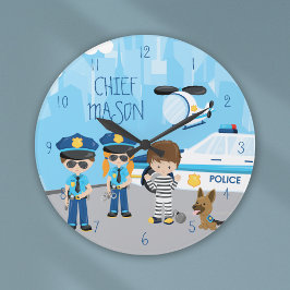 Reloj Redondo Grande Un pequeño Personalizado de policía con nombre