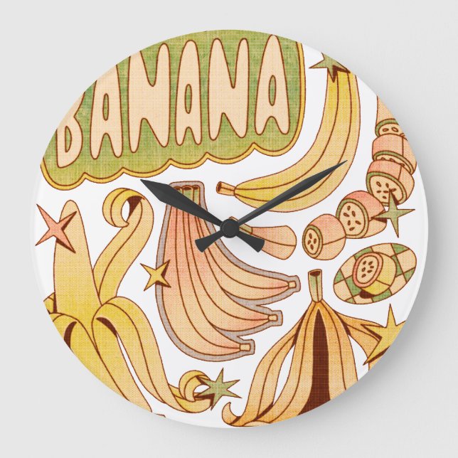 Reloj Redondo Grande Un plátano/Ilustracion de banana (Anverso)