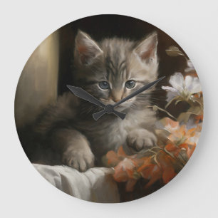 Reloj Redondo Grande Un rincón acogedor para un gatito