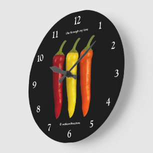 Reloj Redondo Grande Un Trío Colorido de Pimientos Banana