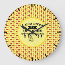 Reloj Redondo Grande Una cocina desordenada es una cocina feliz, pimien