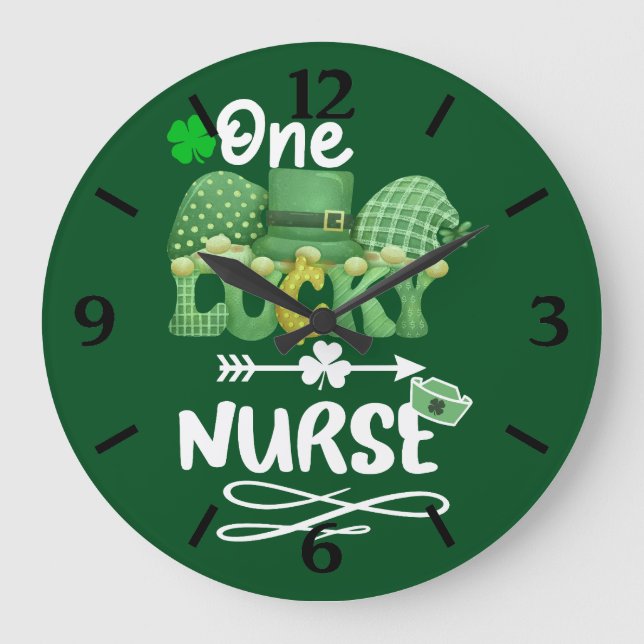 Reloj Redondo Grande Una enfermera afortunada con gnomos (Anverso)