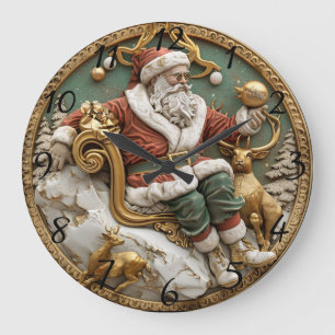 Reloj Redondo Grande Una escena de Navidades caprichosos con Santa y ci