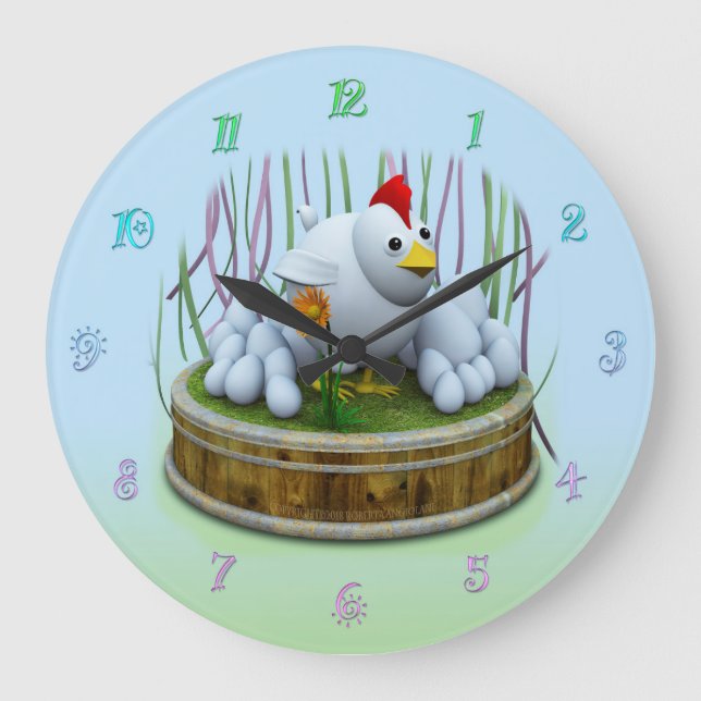 Reloj Redondo Grande Una gallina con muchos huevos (Anverso)