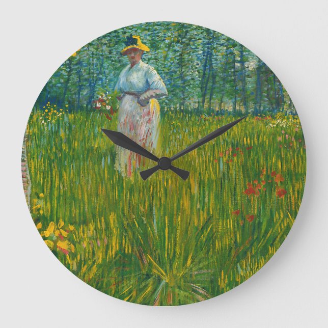 Reloj Redondo Grande Una mujer caminando en un jardín - Vincent van Gog (Anverso)