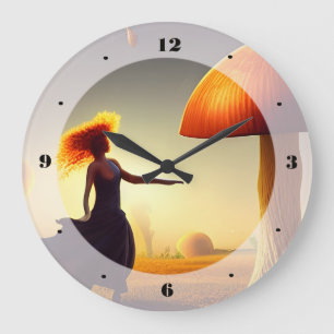 Reloj Redondo Grande Una mujer y un hongo enorme