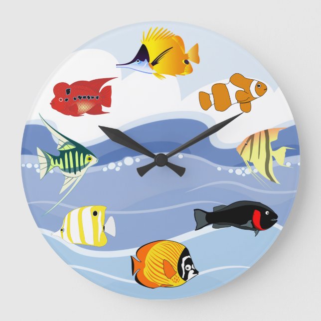 Reloj Redondo Grande Underwater Tropical Fish Art Wall Clock (Anverso)