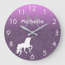 Reloj Redondo Grande Unicorn on ombre ultra violet glitter and pink