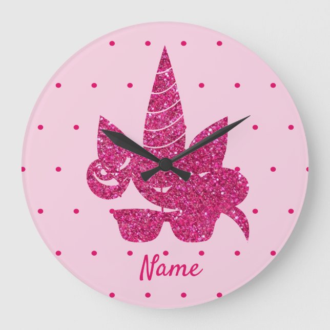 Reloj Redondo Grande Unicorn pink faux glitter cute sunglasses girly (Anverso)