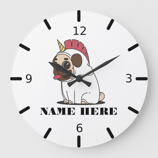 Reloj Redondo Grande Unicorn Pug (Anverso)