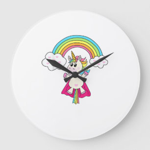 Reloj Redondo Grande Unicorn Superhero vuela a la camiseta del arcoiris