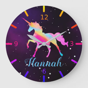 Reloj Redondo Grande Unicornio colorido personalizado