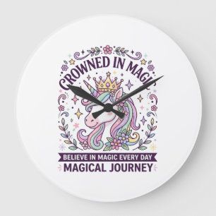 Reloj Redondo Grande Unicornio Coronado en Tipografía Negrita Mágica Gr