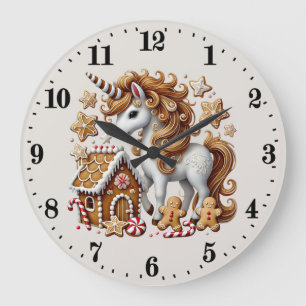 Reloj Redondo Grande unicornio de pan de jengibre navideño festivo