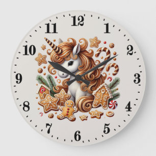 Reloj Redondo Grande Unicornio de pan de jengibre navideño festivo