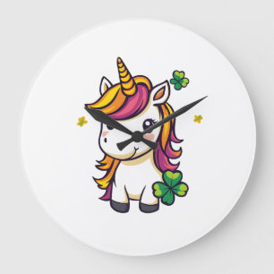 Reloj Redondo Grande Unicornio de Trébol de la Suerte (1)