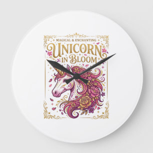 Reloj Redondo Grande Unicornio en flor Diseño elegante de Zazzle_1