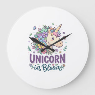 Reloj Redondo Grande Unicornio en flor Tipografía Negrita Impresión Baj