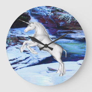 Reloj Redondo Grande Unicornio en la Nieve
