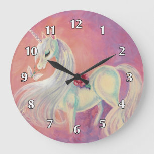 Reloj Redondo Grande Unicornio en Rubor del amanecer