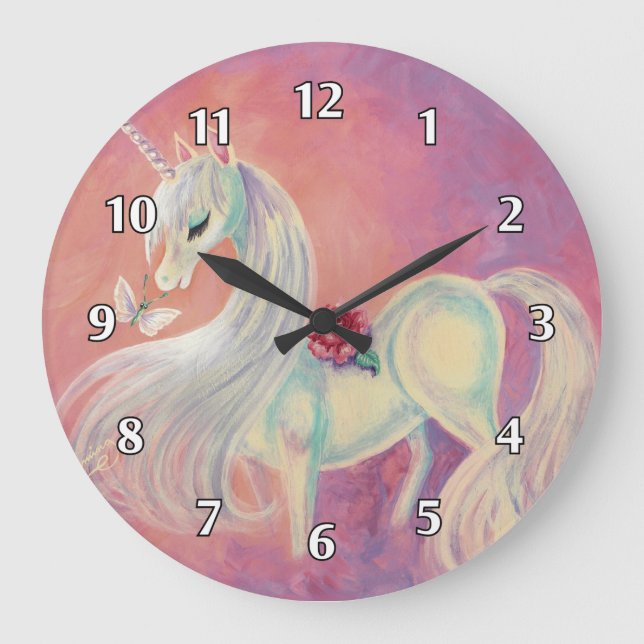 Reloj Redondo Grande Unicornio en Rubor del amanecer (Anverso)