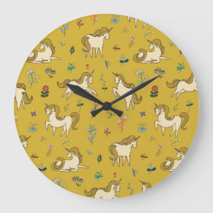 Reloj Redondo Grande Unicornio Forestal: Patrón Floral Vintage