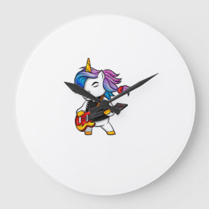Reloj Redondo Grande Unicornio genial de rock and roll con guitarra par