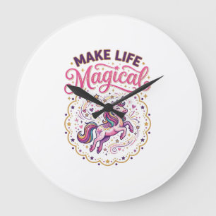 Reloj Redondo Grande Unicornio hace la vida mágica POD lista Fondo blan